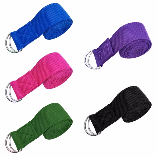 1029#Durable Training Yoga Belt with Double Metal D Rings, Custom Stretch Yoga Fitness Strap Belts